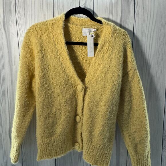 LUSH CLOTHING Women’s Long Sleeve Yellow Button Cardigan Sweater Size Medium - Picture 1 of 8